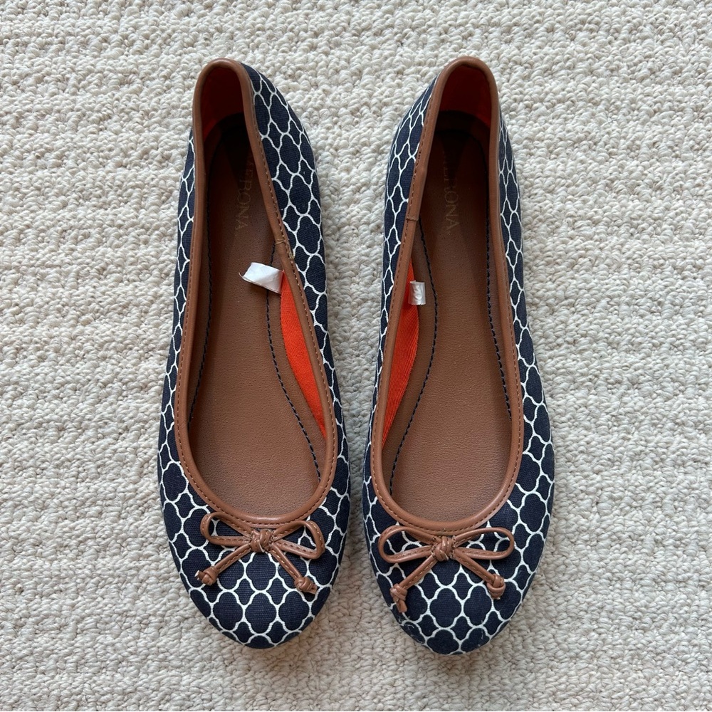 Merona Navy Patterned Ballet Flats with Faux Leather Bows